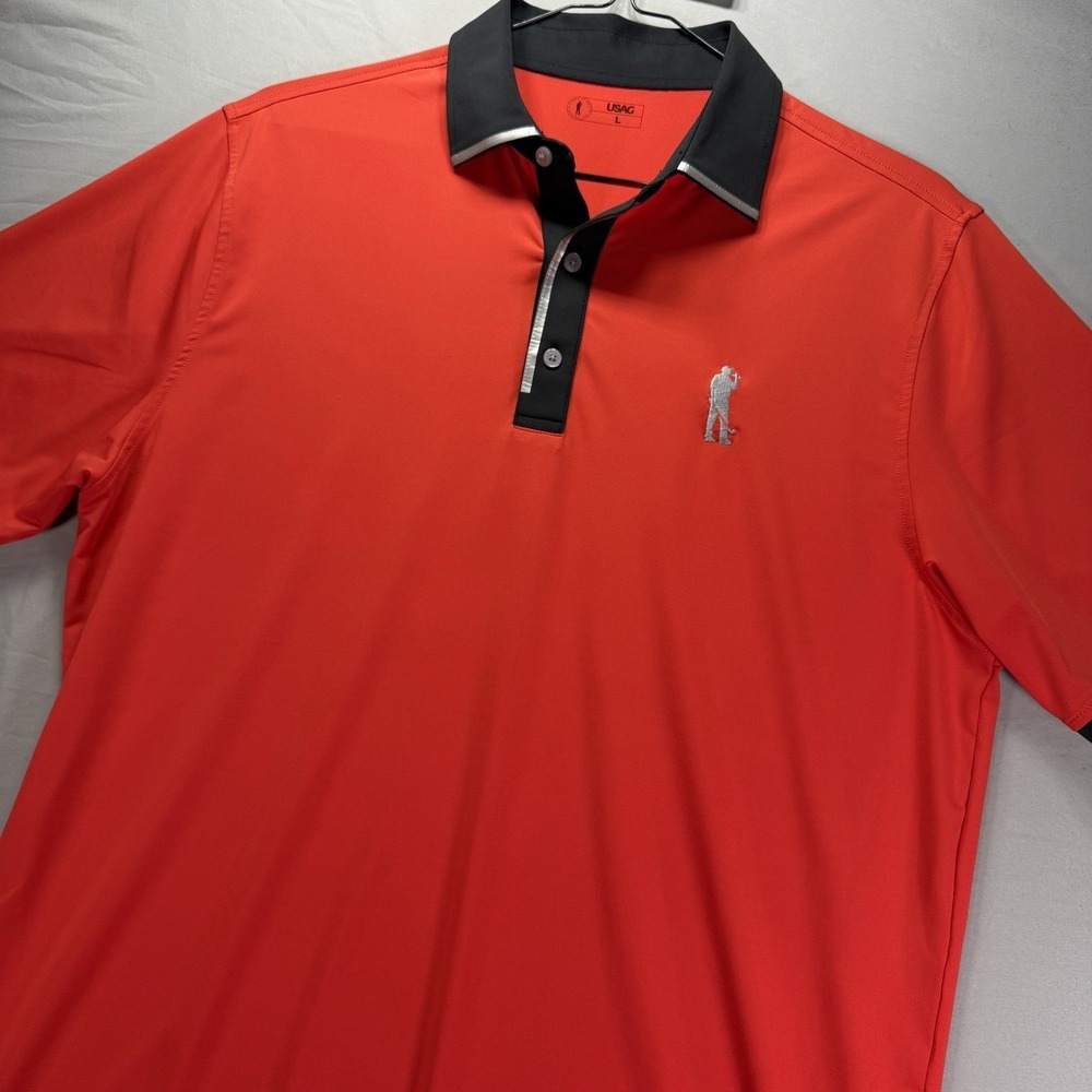 U Suck At Golf USAG Polo Shirt Mens Large Red Short Sleeve Performance Stretch